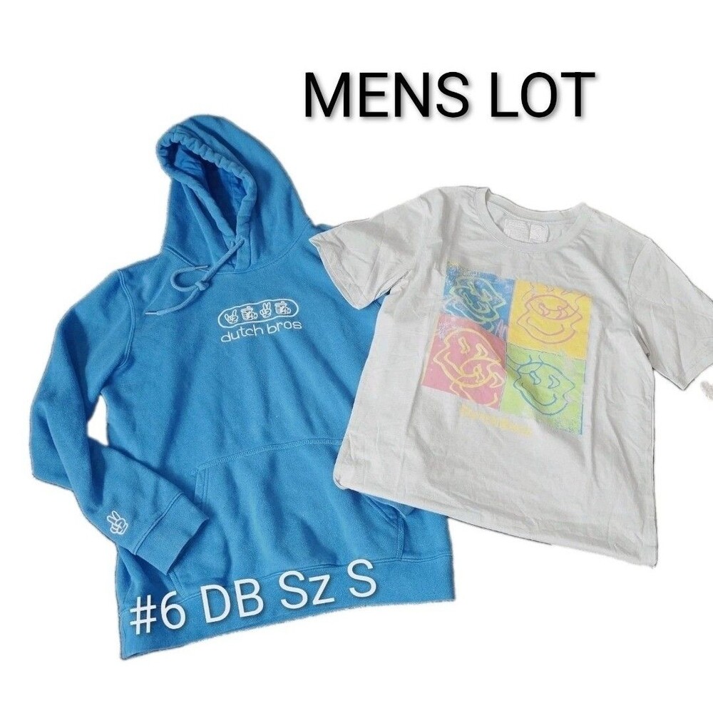 #6 Dutch Brothers Lot SM Blue Emb. Logo Hoodie Sweatshirt & Gray Graphic Shirt